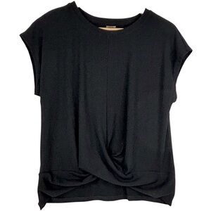 Warehouse One Black Knit Short Sleeve Crew Neck Top with Twist Gathered Front L